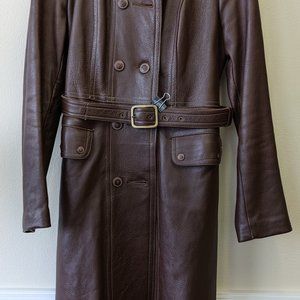 Vintage Leather Trench Coat by W.B. Place & Co. [size 34 / small] Brown